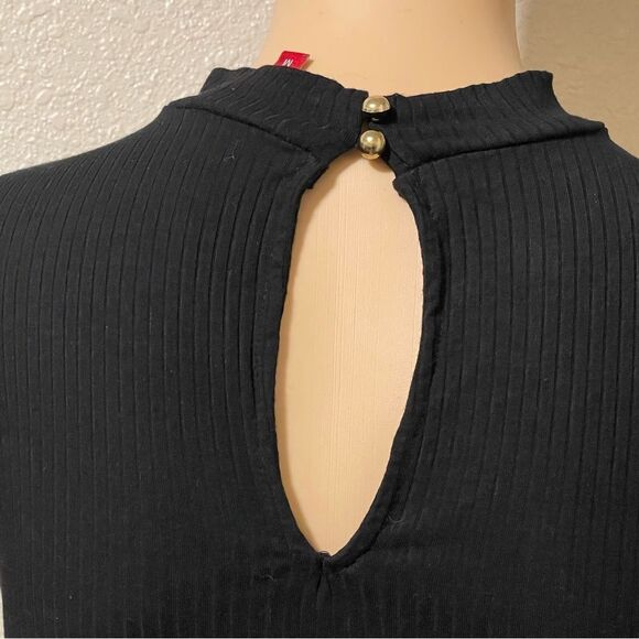 Guess Sleeveless Choker Ribbed Top 1/2 Zipper Front Black Size Medium - Picture 5 of 12